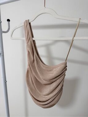 12th Tribe Beige-Taupe One Shoulder Top